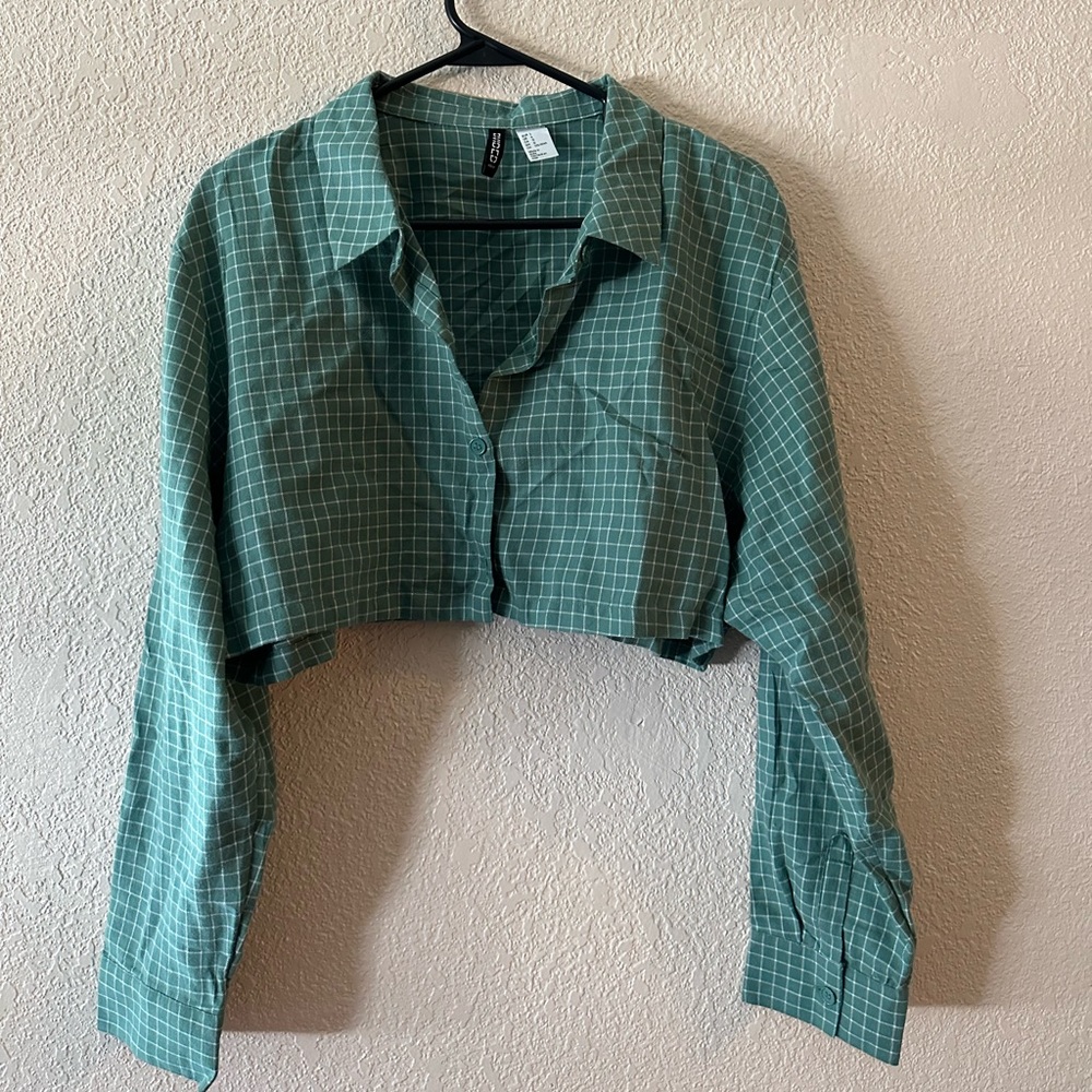 Green plaid crop top